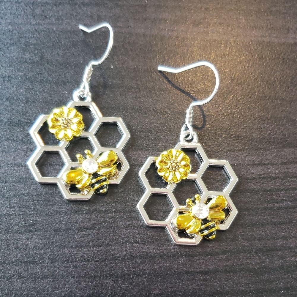 Silver and Gold Honeycomb Earrings